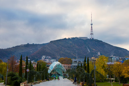 Tbilisi, Georgia - December 1, 2020: Rikhe park in the city center, old town and landmarks,...