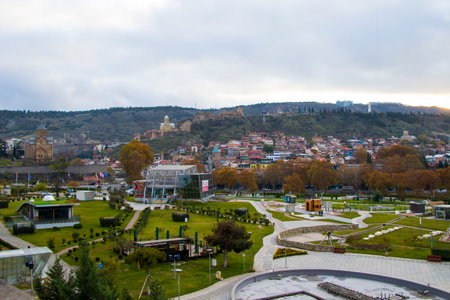Tbilisi, Georgia - December 1, 2020: Rikhe park in the city center, old town and landmarks, historical buildings in Tbilisi.のeditorial素材