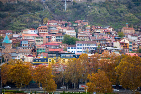 Tbilisi, Georgia - December 1, 2020: Tbilisi city center, old famous houses and city view, old famous street in old town, architecture and landmarksのeditorial素材