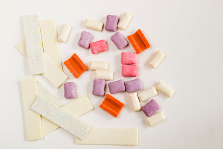 Different chewing gums on the white background, colorfulの写真素材