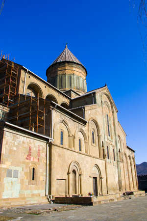 Svetitshkoveli cathedral and church view, old famous architecture in Mtskheta, Georgia. Travel.