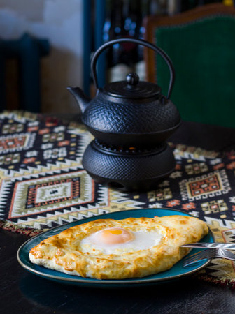 Georgian traditional food Khachapuri, Cheese and bread.の写真素材