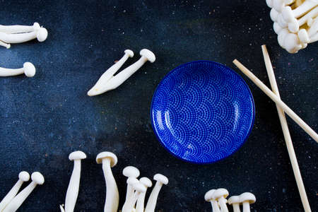White Asian Enoki mushroom, raw vegan food, fungus