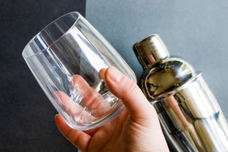 Barmen mixer and shaker, metal accessory, drink mixer on the gray background