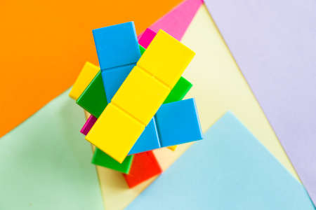 Colorful puzzle cubes background, geometric figures, table game, multicoloredの写真素材