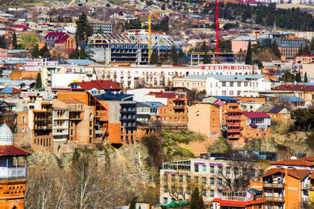 Old town and landmarks, historical buildings in Tbilisi. Tbilisi cityscape and view from Botanic garden.の写真素材