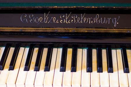 Tbilisi, Georgia - March 30, 2021: Piano keyboard, black and white key, close-up and macro, retro and vintage piano, music instrumentのeditorial素材