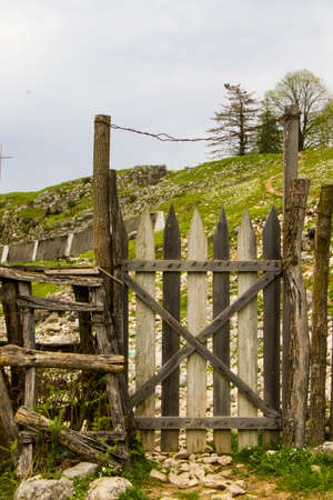 Wooden fence view in the village, close-up