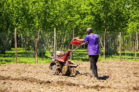 Man working in the field, agricultural scene in Georgiaのeditorial素材