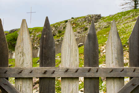 Wooden fence view in the village, close-upの写真素材