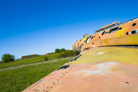 Soviet union army jet airplane in Shiraqi valley, Kakheti, Georgiaの写真素材