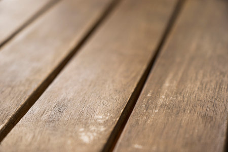 Wooden background and texture, blur selective focus, daylightの写真素材