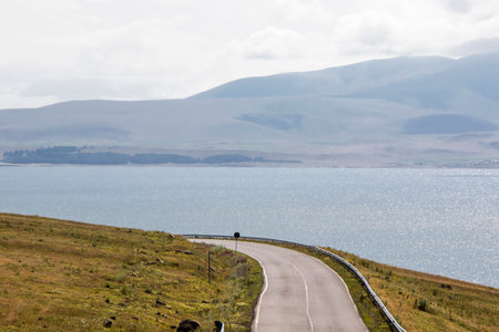 Paravani lake landscape and view in Georgia, summer timeの写真素材