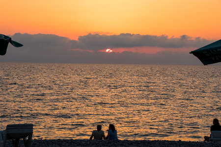 Sunset background, Black sea sunset view and landscape in Georgiaの写真素材