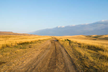 Autumn mountain landscape and view during sunset in Davitgareji, Georgia