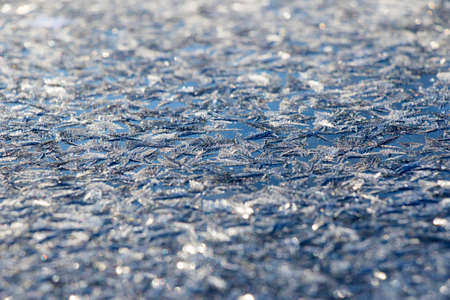 Frozen window and glass, frozen dew water pattern and texture, beautiful wallpaper