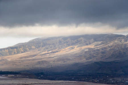 Mountain range winter landscape and view in Georgia, cloudy weather