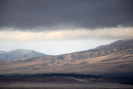 Mountain range winter landscape and view in Georgia, cloudy weather
