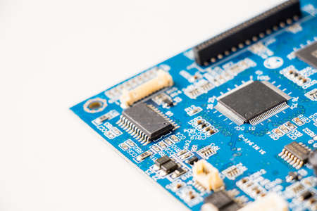 Electronic motherboard, isometric processor microchip on the white background