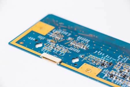 Electronic motherboard, isometric processor microchip on the white backgroundの写真素材