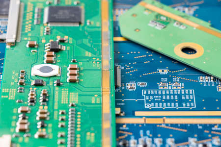 Electronic motherboard, isometric processor microchip on the white background