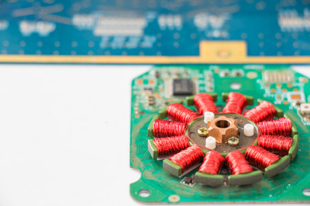 Electronic motherboard, isometric processor microchip on the white background