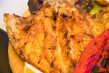 Fish close-up, barbequed and frilled fishの写真素材
