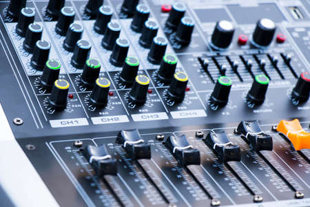 Sound engineering instrument, soundboard equalizer close-upの写真素材