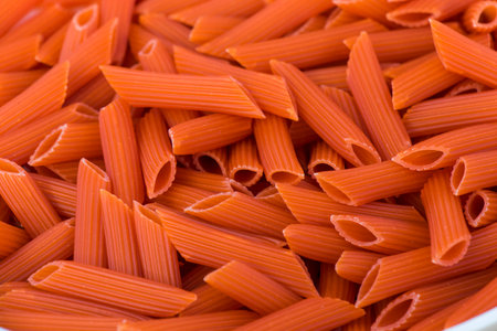 Raw red spaghetti view, vegetarian foodの写真素材