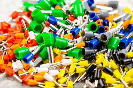 Electric wire connector, colorful set for electric cable pressingの写真素材
