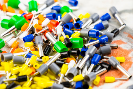 Electric wire connector, colorful set for electric cable pressingの写真素材