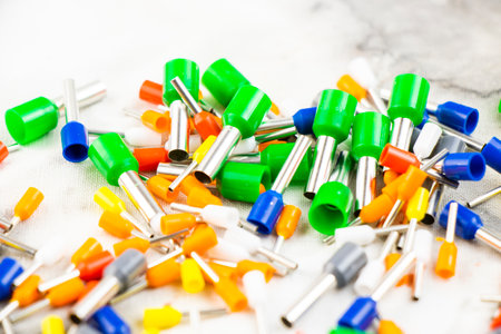 Electric wire connector, colorful set for electric cable pressingの写真素材
