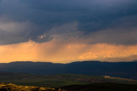Cloudy sky landscape background, clouds during sunsetの写真素材