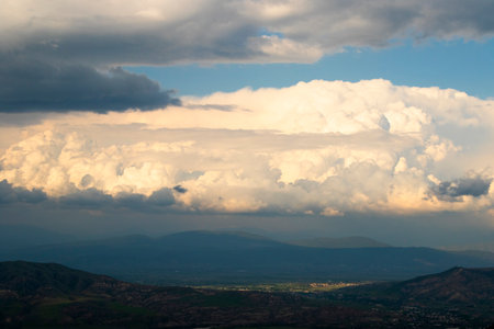 Cloudy sky landscape background, clouds during sunsetの写真素材