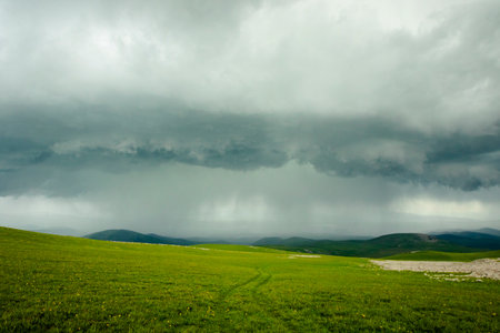 Mountain landscape in Abuli mount during stormy weather, Georgiaの写真素材