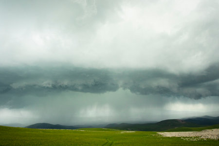 Mountain landscape in Abuli mount during stormy weather, Georgiaの写真素材