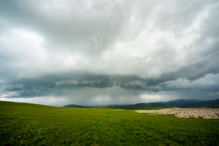 Mountain landscape in Abuli mount during stormy weather, Georgiaの写真素材