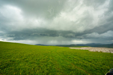 Mountain landscape in Abuli mount during stormy weather, Georgiaの写真素材
