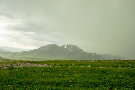 Mountain landscape in Abuli mount during stormy weather, Georgiaの写真素材