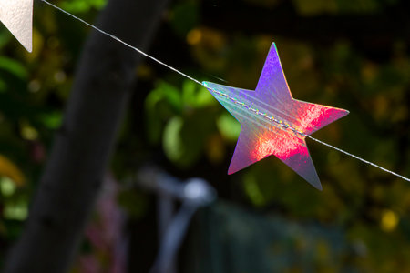 Paper stars decoration in yardの写真素材