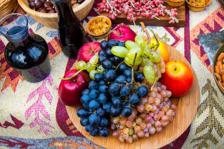 Fruits and nuts on the table for weddingの写真素材