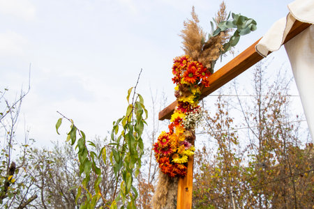 Autumn flowers bed for party and wedding decorationsの写真素材