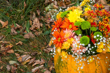 Autumn flowers bed for party and wedding decorationsの写真素材