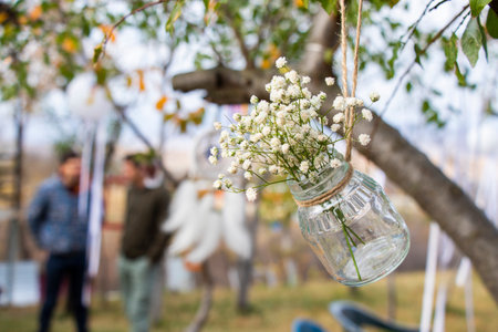 Autumn flowers bed for party and wedding decorationsの写真素材