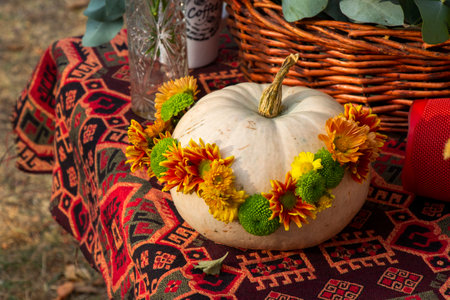 Autumn flowers bed for party and wedding decorationsの写真素材