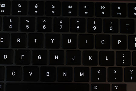 black keyboard, laptop desk close-upの写真素材