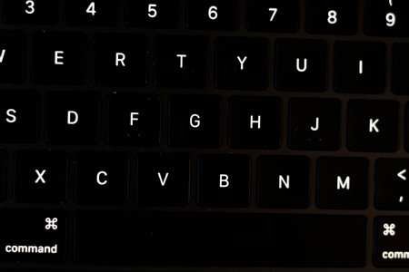 black keyboard, laptop desk close-upの写真素材