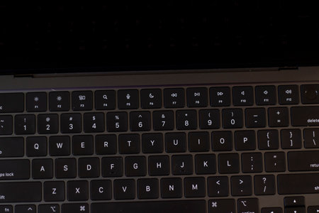 black keyboard, laptop desk close-up