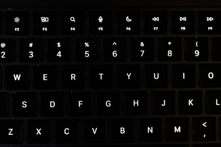 black keyboard, laptop desk close-upの写真素材