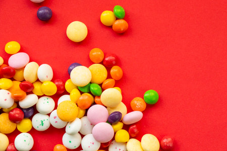 Candy on the red backgroundの写真素材